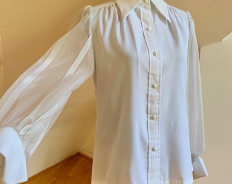 Vintage 1970s 1980s Lady Arrow Long Sleeve V-Neck Collared Button Up Blouse Size 14