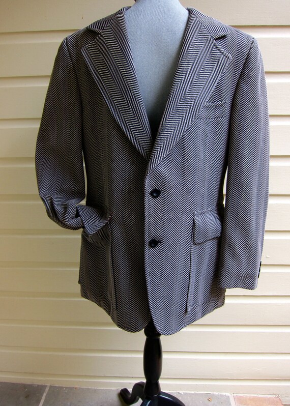 60s Webster Men's Sport Coat Polyester Herringbone