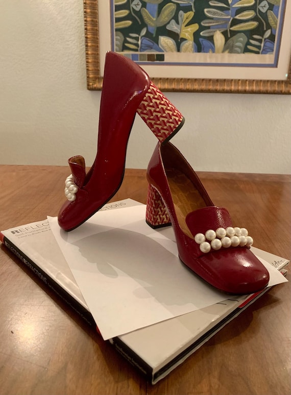 Retro Chie Mihara Red Crushed Patent Leather Party Shoes