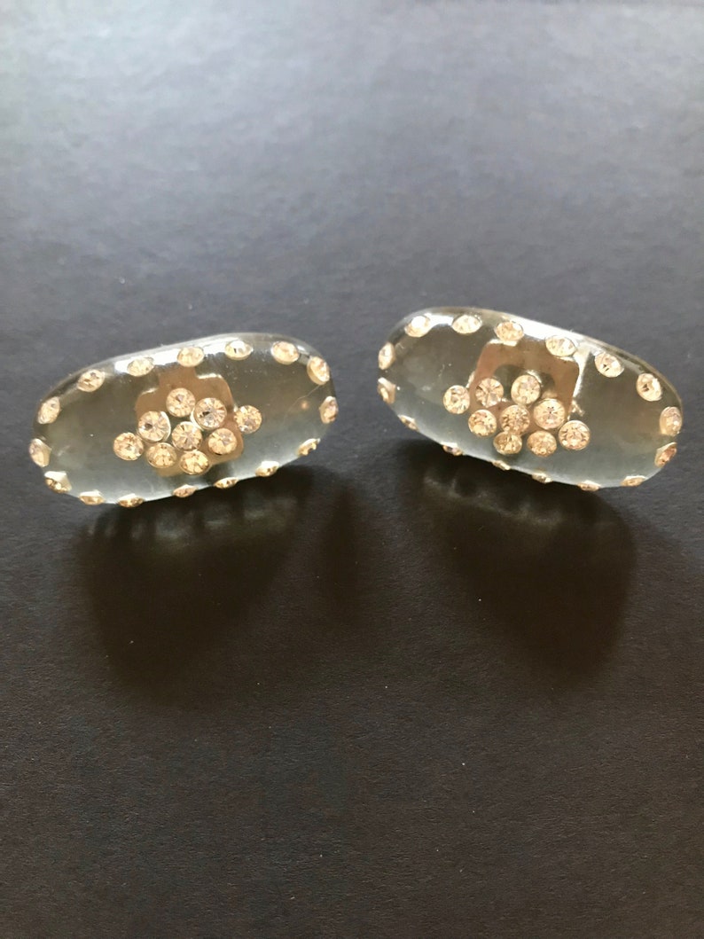 30s Old Hollywood Shoe Clips Oval Lucite /& Crystals Gorgeous Dress Up Evening Glam Jewelry For Your Shoes