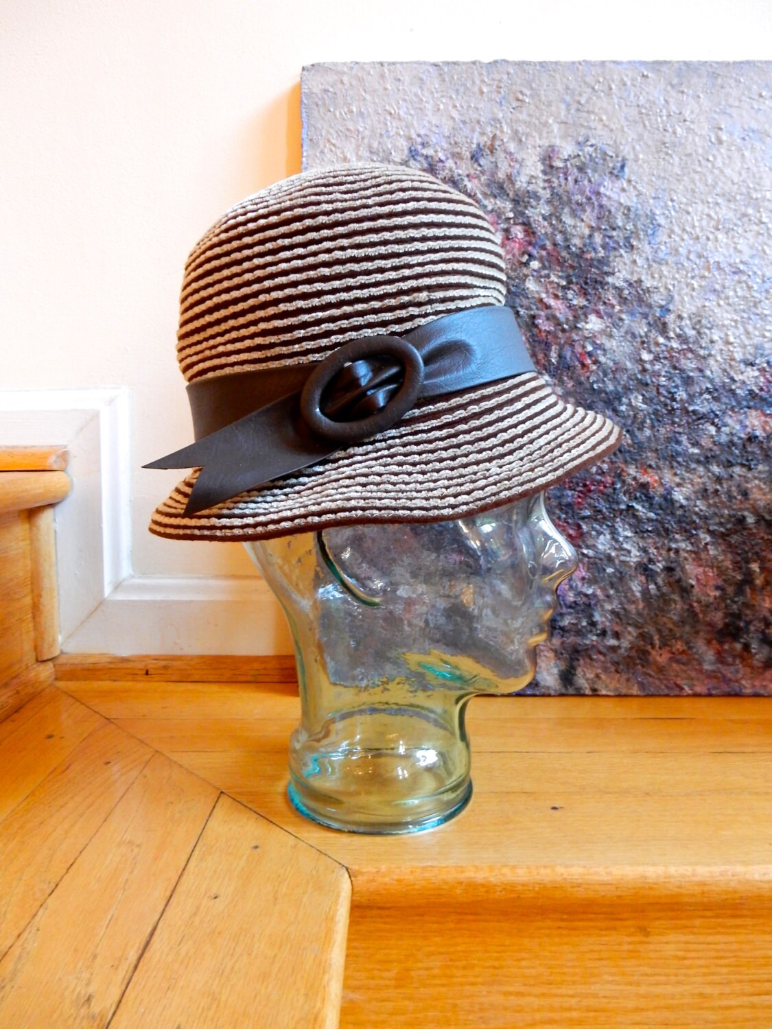 1960s Floppy Striped Hat Soft Chenille 