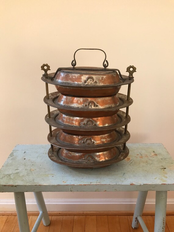 Antique Turkish Tiffin Lunchbox 5 Stacking Covered Dishes Etsy