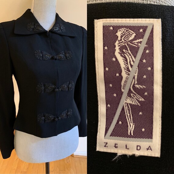 90s Does 40s Zelda Jacket Luxe Black Crepe Shoulde