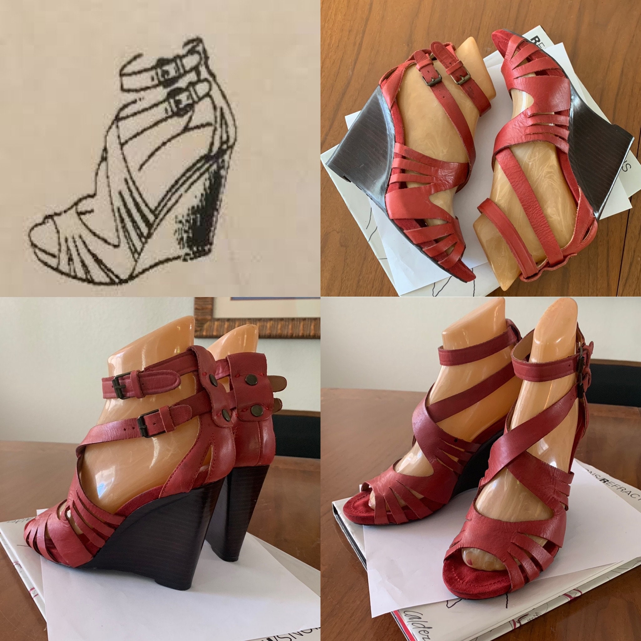 Red Wedge Sandals With Strap