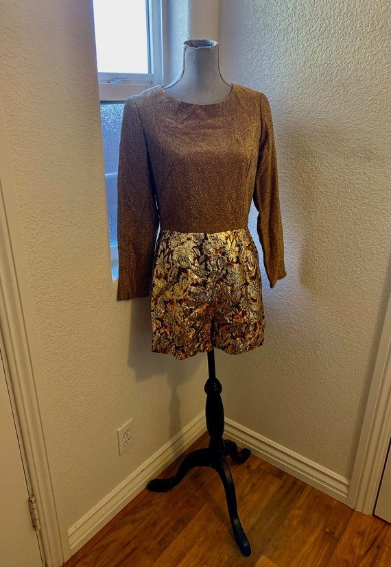 60s Mod Boho Metallic Gold Lurex & Lame Floral HOT