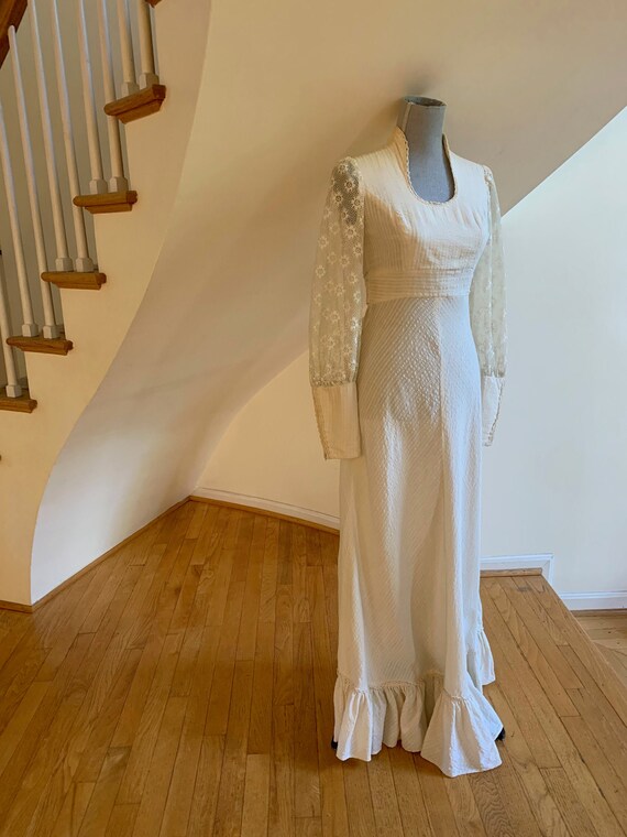 70s Gunne Sax Maxi Dress Vintage Seersucker Lace B
