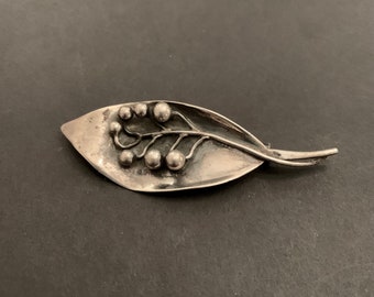 60s Carl Ove Frydensberg Modernist Silver Brooch Pin Leaf & Berries Motif Iconic Designer Hallmark Amazing Nature-inspired Jewelry