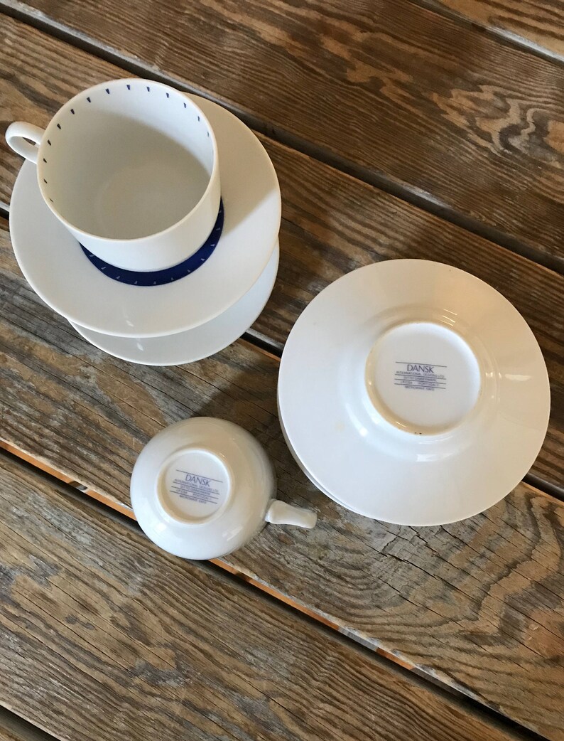 80s Dansk Ditto Blue Tea Cups & Saucers Set of 4 White Cobalt Etsy