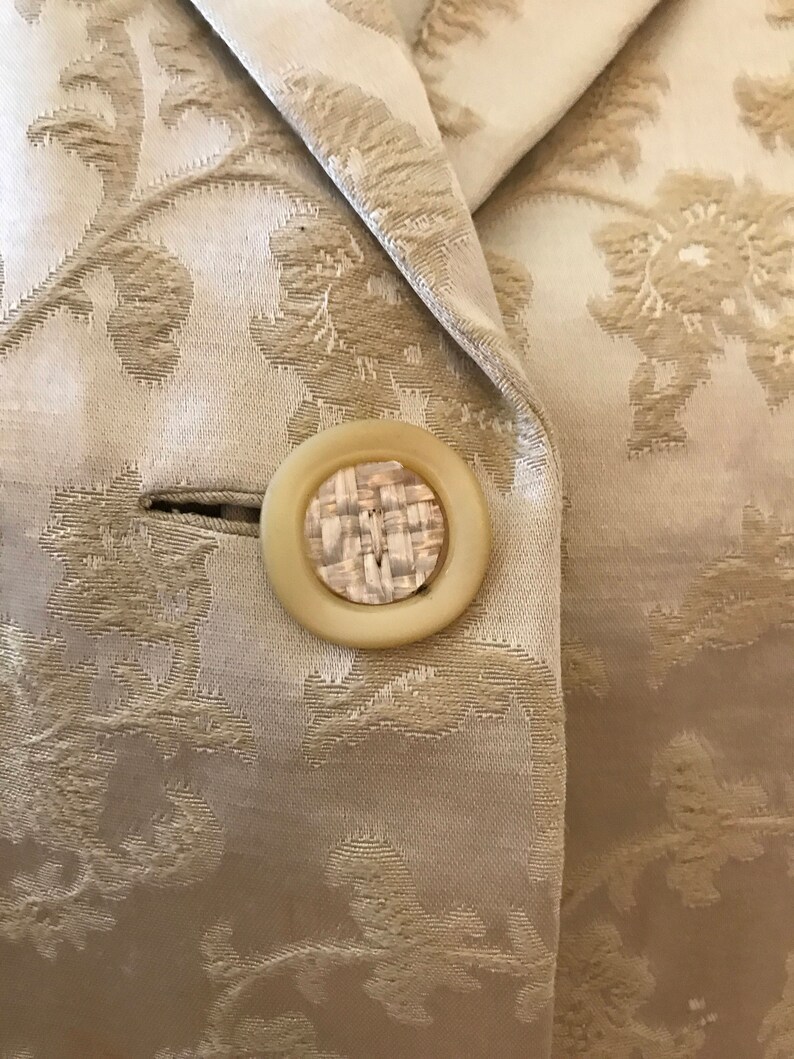 60s Brocade Dress Suit Vintage Ecru Floral 2 Pc Set Retro Buttons Elopement Court House Wedding Cocktails Sixties Mad Men Dress Up Costuming