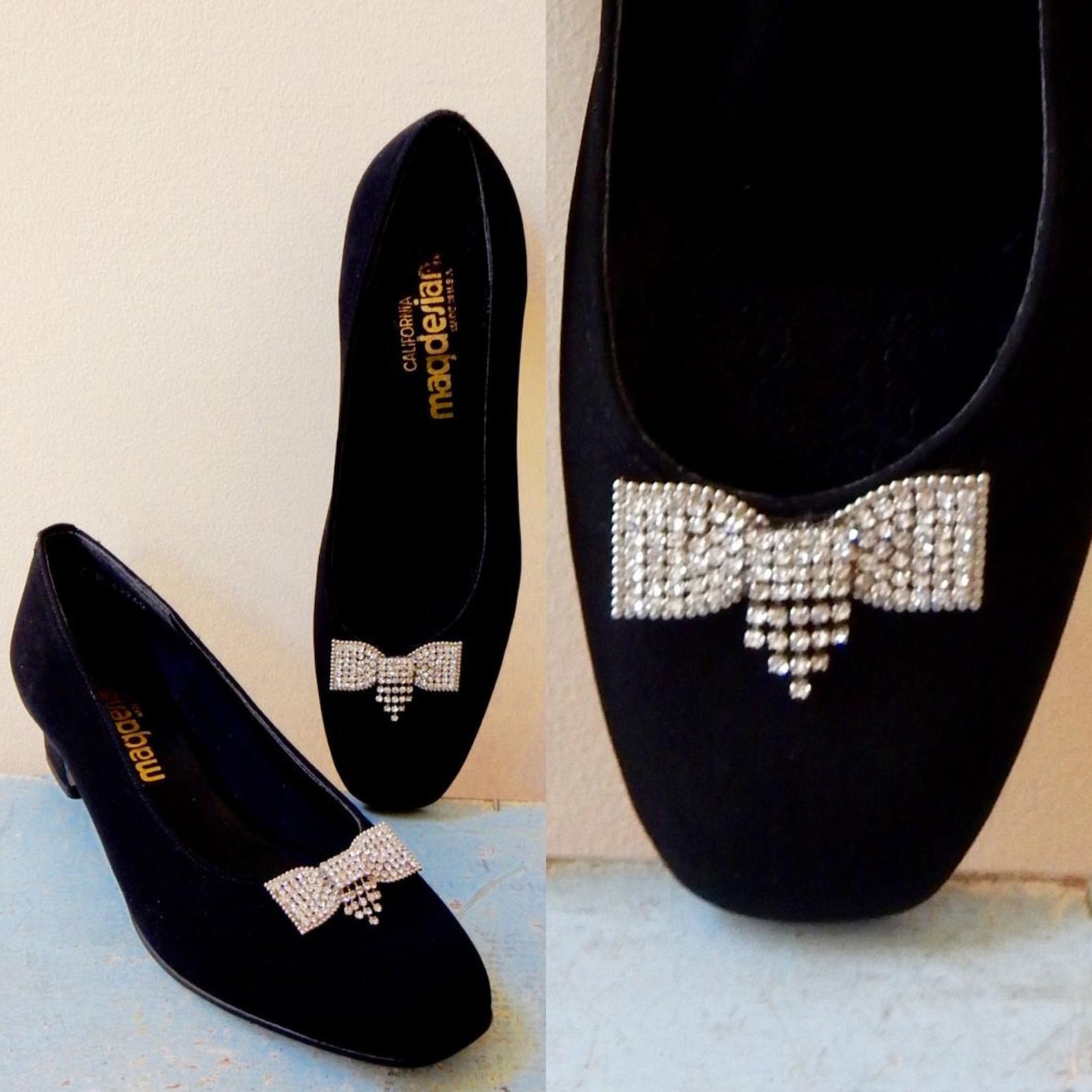 70s California Magdesians Shoes Matte Black Velour Art