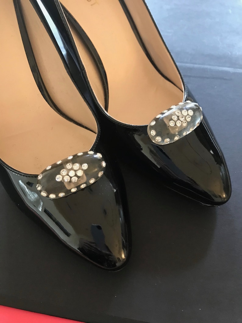 30s Old Hollywood Shoe Clips Oval Lucite /& Crystals Gorgeous Dress Up Evening Glam Jewelry For Your Shoes