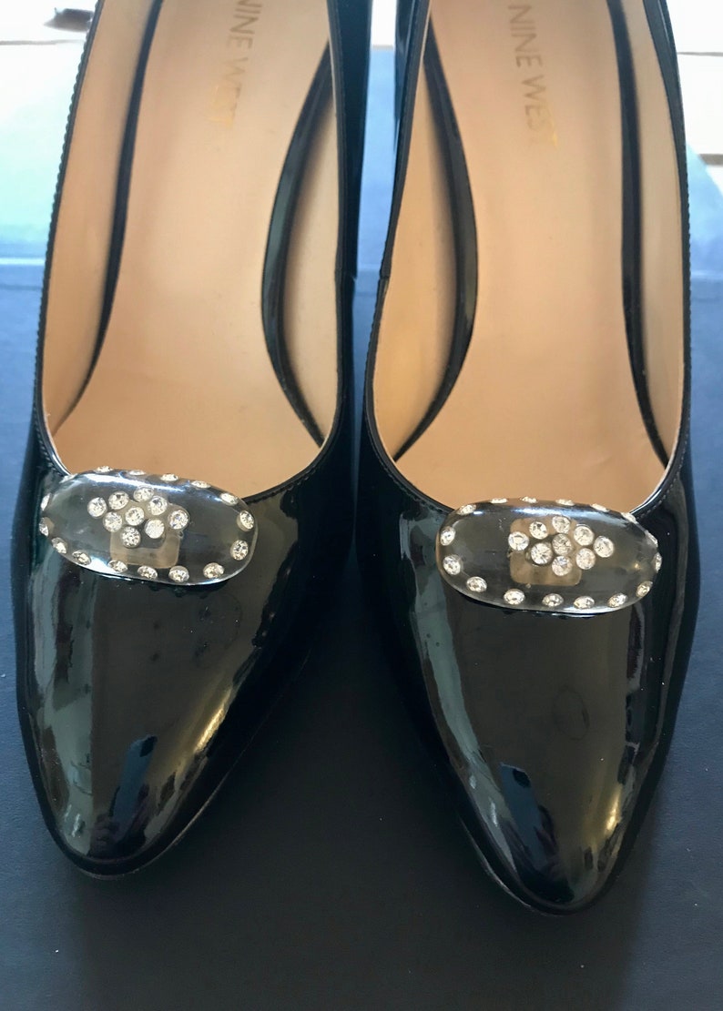 30s Old Hollywood Shoe Clips Oval Lucite /& Crystals Gorgeous Dress Up Evening Glam Jewelry For Your Shoes