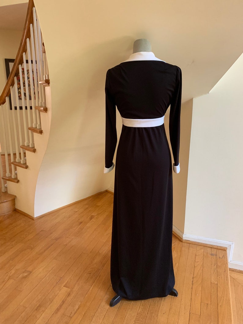 60s Mid Mod Black /& White Empire Waist Maxi Dress Collar Cuffs and Bow Detail Jackie Kennedy Style Mid Mod Hostess Chic Wedding Gala Fashion