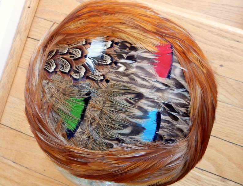40s Half Hat Pheasant Feathers Vintage Old Hollywood Cocktail Party Pin Up Photo Shoot Forties Costuming Fashion Accessory