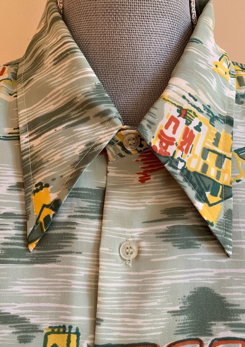 70s Menswear French Boulevard Novelty Print Button Down Shirt Etsy