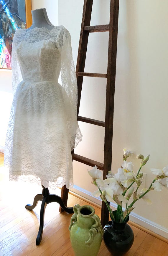 50s Fit N Flare Wedding Dress Petite Xs Mesh Lace French Etsy