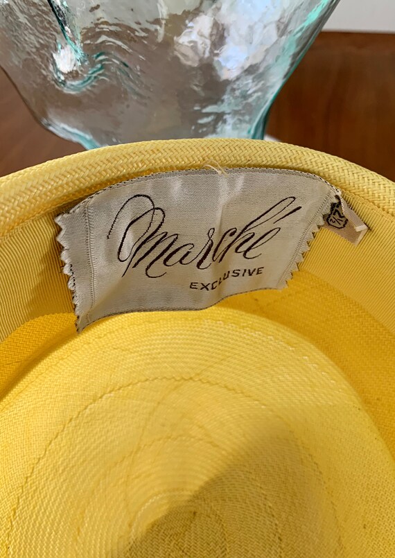 60s Mod Marche Woven Bowler Hat Yellow White Trim… - image 5