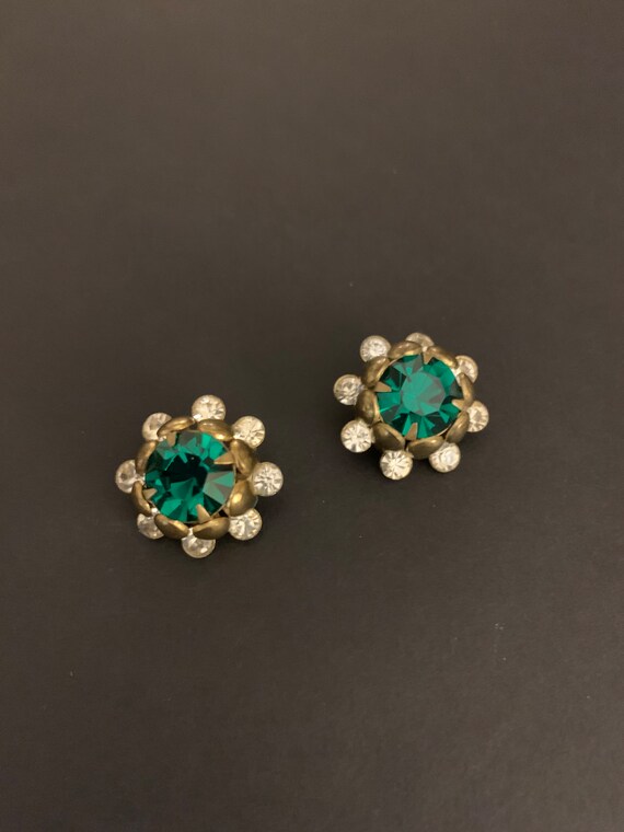 Fab 50s Vintage Scatter Pins Pair Green Rhineston… - image 2