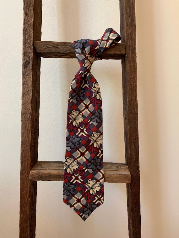 70s Ungaro Paris Silk Necktie Sophisticated Stenc… - image 1