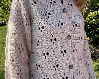 Crochet Pattern Petal Cardigan for Women – Felicia Floral Lace Cosy Sweater PDF - Easy Filet Flower Pullover Pattern