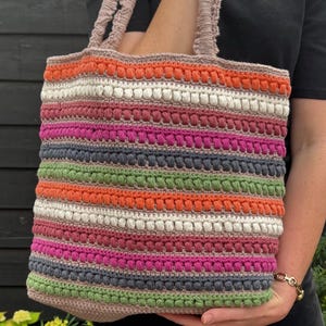 Bubble Crochet Bag Pattern: Striped Tote PDF, Easy DIY Purse (English, US Terms)
