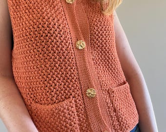 Izzy Vest Crochet Pattern PDF, Crochet Cardigan Vest with pockets, Sleeveless Zara inspired Crochet Top, Made to Measure, Beginner Friendly