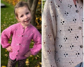 Crochet Cardigan Pattern Bundle – Felicia Lace Sweater PDF – Women + Girls Sizes – Mommy and Me Crochet Pattern