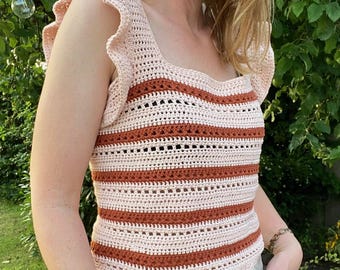 Elodie Ruffle Top Crochet Pattern Women: Summer DIY Lace Tank or Tee (PDF)