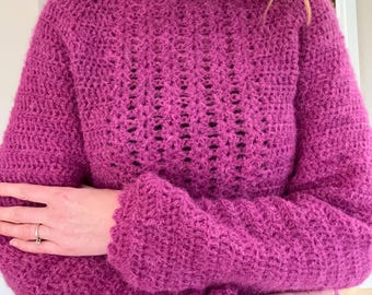 Crochet Pattern Runa Raglan Sweater for Women - Cosy Jumper - Seamless Top Down Pullover with Bobble Edge - Easy Crochet Pattern