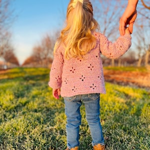 Crochet Pattern Cardigan Baby to Child– Felicia Flower Lace Sweater Girl PDF – 0-6 months to child size 12 y - Easy Cardigan