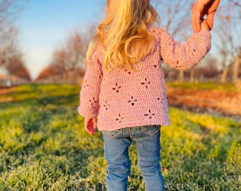 Crochet Pattern Cardigan Baby to Child– Felicia Flower Lace Sweater Girl PDF – 0-6 months to child size 12 y - Easy Cardigan