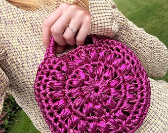 Crochet Pattern Bag -  Boho Flower Granny Square Circle Party Hand Bag (PDF) - Floral Pouch