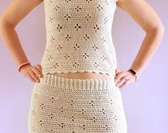 Crochet Flower Lace Skirt Pattern: Custom Fit Summer Petal Mesh Skirt PDF - Floral Filet Skirt Women and Girls