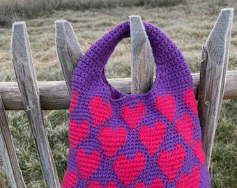 Heart Tote Bag Crochet Pattern | Easy Tapestry Design (PDF) - Crochet Hand Bag Pouch