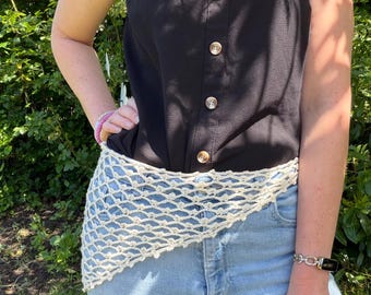 Crochet Hip Scarf Pattern PDF | Triangle Lace mesh Bandana Shawl | Beginner Festival Scarf Crochet Pattern