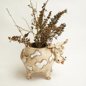 Schattige keramische koeienvaas, koe figuur sculptuur, beeldjes koe, perfect cadeau voor dierenliefhebbers, sappige koe, handgemaakte plantenbak voor thuis