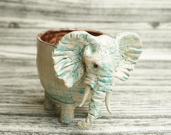 Handcrafted Ceramic Elephant Vase, Elephant Figure Sculpture, Housewarming Gift