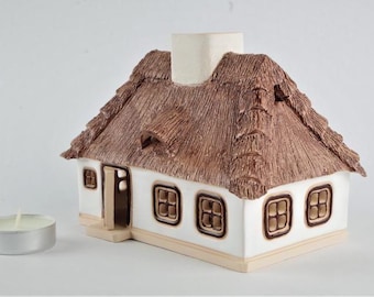 Portacandele tealight in ceramica fatto a mano, villaggio ucraino
