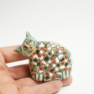 Ceramic Mosaic cat, Cat figure sculpture,  Figurines cat, Cat lover gift, Cat statue, Little Cat Figure, Gift For Mom, Gift For Her