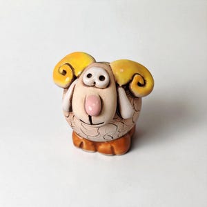 Ceramic Sculpture Lamb, Small Cute Yellow Sheep Figurine, Table Decoration, Ram Figurine, Miniature Lamb, Bull Figurine, Tiny Gift