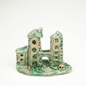 Miniature Ceramic houses , Small Cozy House statue,   Authentic Handmade house, fairy House,Coloured House HouseWarming gift