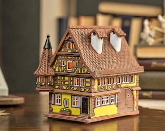 Ceramic House Tealight Holder, Rothenburg Tavern, Christmas Village Decor