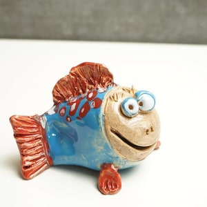 Unique Ceramic Fish Figurine: Handmade Clay Wall Art Sculpture