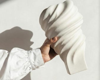 Handmade Twisted Ceramic Vase, Nordic Abstract Sculpture, Stoneware Decor, Dried Flower Container