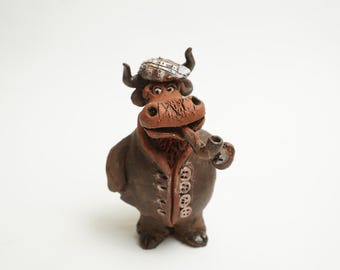 Handcrafted Ceramic Bull Figurine, Animal Lover Gift