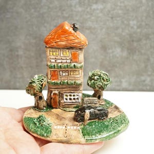 Miniature Ceramic house , Small Cozy House statue,   Authentic Handmade house, fairy House,Coloured House House warming gift