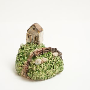 Small Cozy House statue, Miniature Ceramic house ,   Authentic Handmade house, fairy House, Coloured House, House warming gift