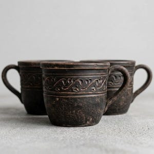 Brown Smoked Ceramic Mug, Handmade Pottery, Wabi Sabi Tea Cup, 150ml Capacity, Ukranian Ceramic