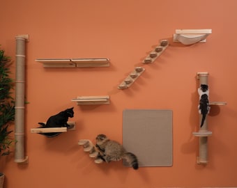 Wall Mounted Cat Playground Set with Stylish Cat Shelves Bed, Climbing Steps Scratching Post