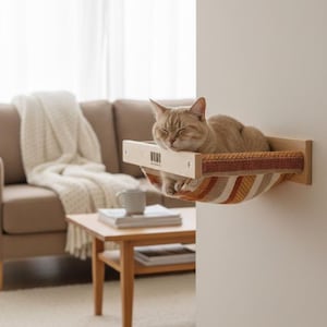 Handmade Wall Mounted Cat Hammock, Pine Wood Cat Shelf